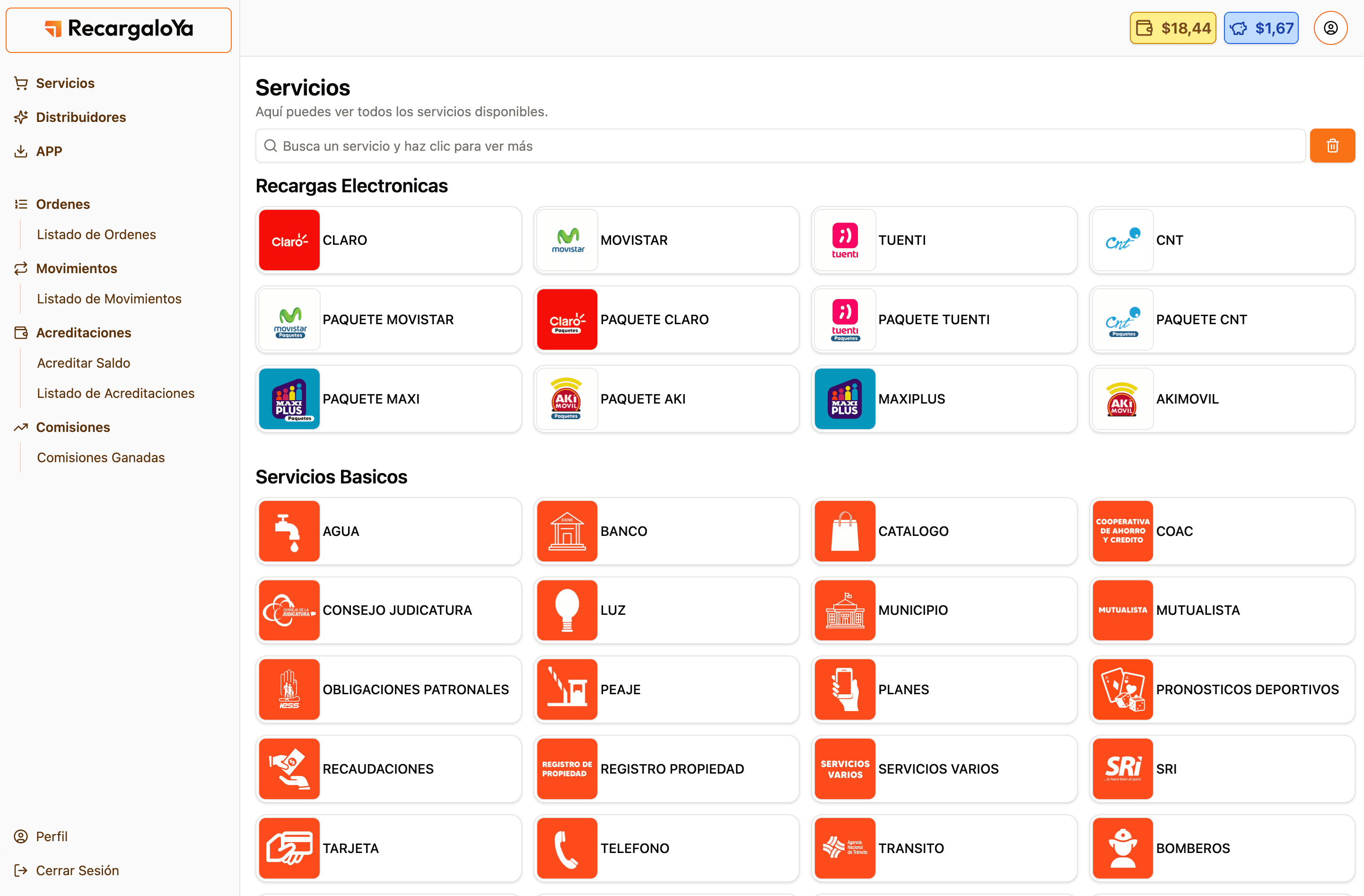 Vista de RecargaloYa en escritorio